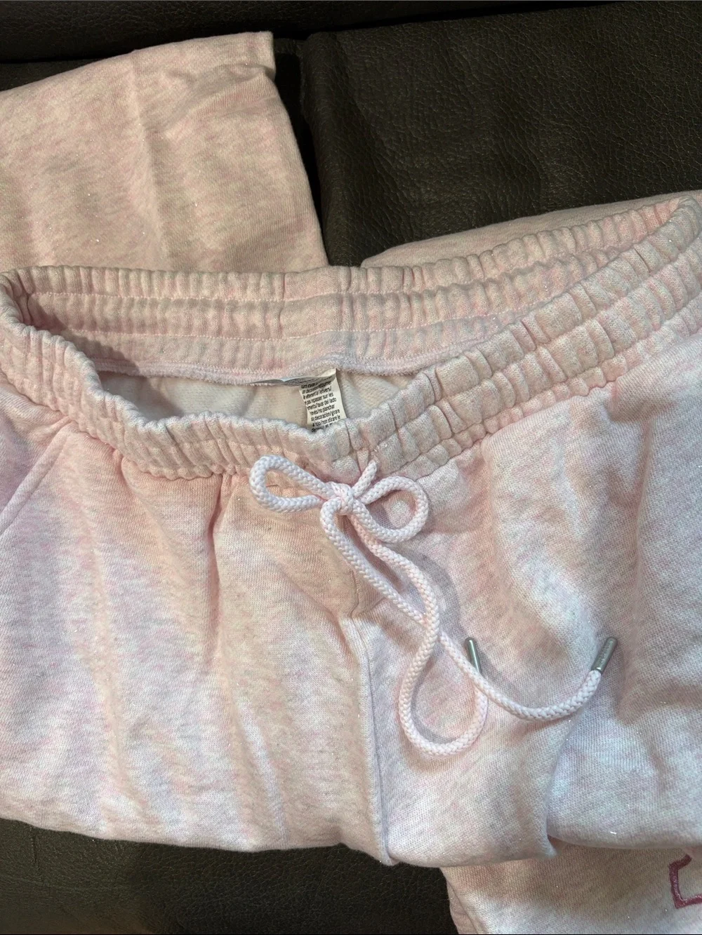 Victoria Secret Pink fleece wide leg sweatpants in heather pink petal woven